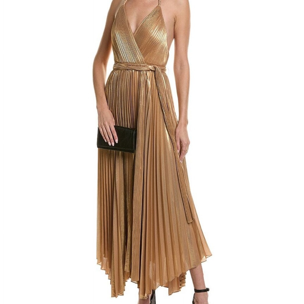 Alice + Olivia Gold Pleated Wedding Dress